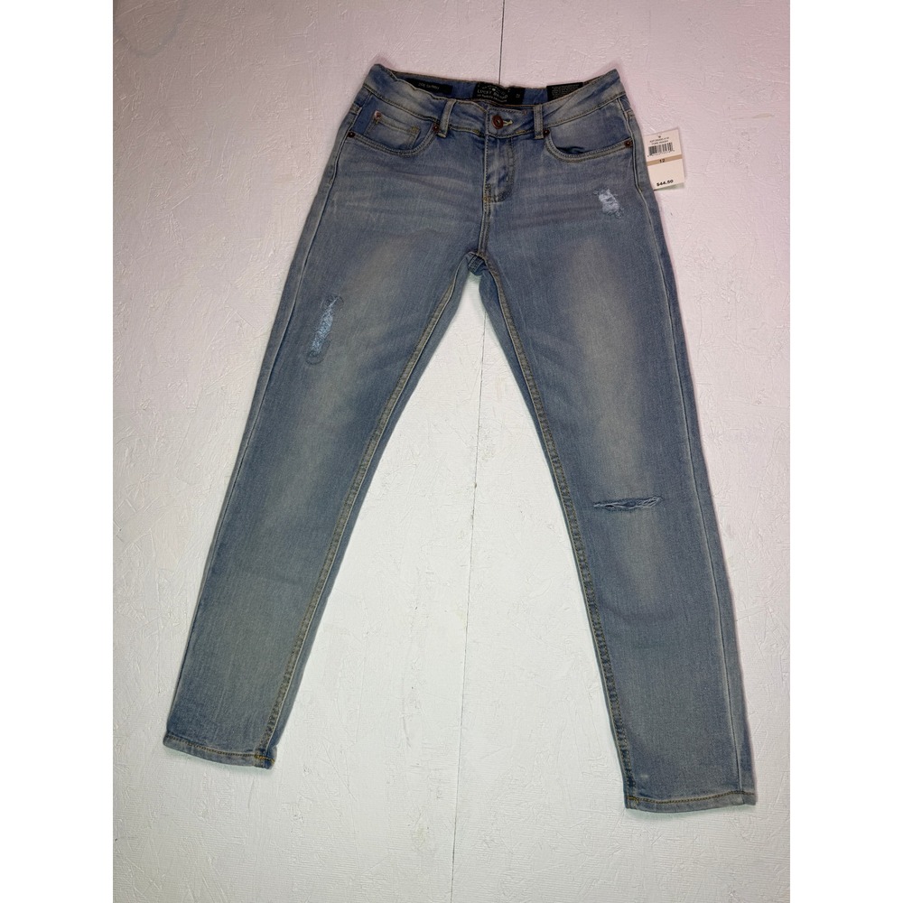 Lucky Brand Zoe Skinny Girls Jeans Size 12 Tori Wash Distressed Light Blue Denim
